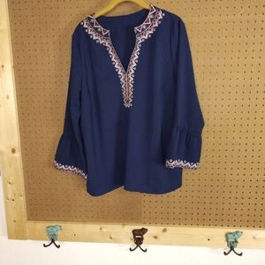 Navy blue embroidered peasant top size large